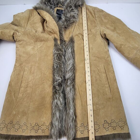 DB Studio Penny Lane Style Vintage Women's Coat Suede Leather Faux Fur Size L - Picture 6 of 16